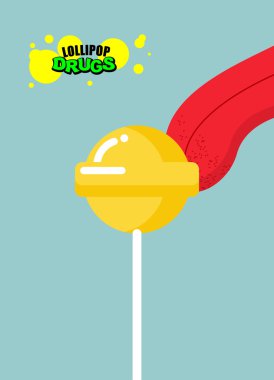 Drugs lollipop. Acid candy on a stick. Narcotic sweetness. Tongu