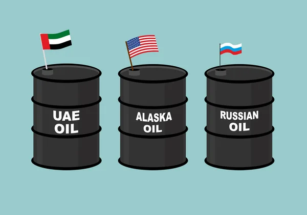 Barrels oil. Black barrel of oil and State flag. Russian oil. Am — 스톡 벡터