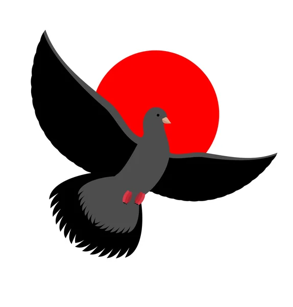 Paloma negra símbolo de tristeza y luto. Vuelo negro pájaro encendido — Archivo Imágenes Vectoriales