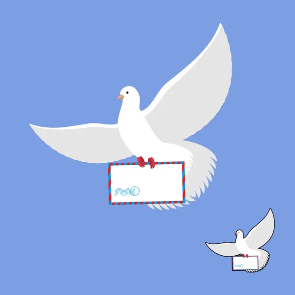 Почтовый голубь и почтовый конверт. Белый голубь несет и отправляет почту . — стоковый вектор