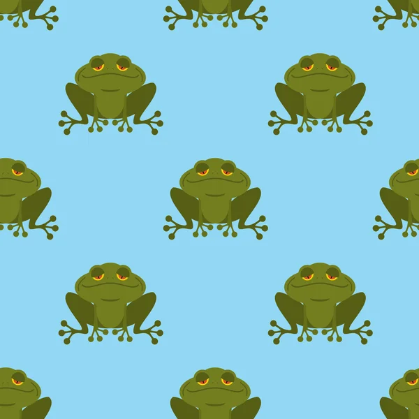 Frog in water seamless pattern. Blue Lake and Green Toad. Textur — Stock Vector