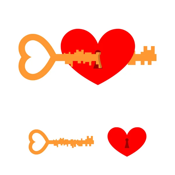 Key and love. Key to heart. Red love with lock hole. Key lock fr — ストックベクタ