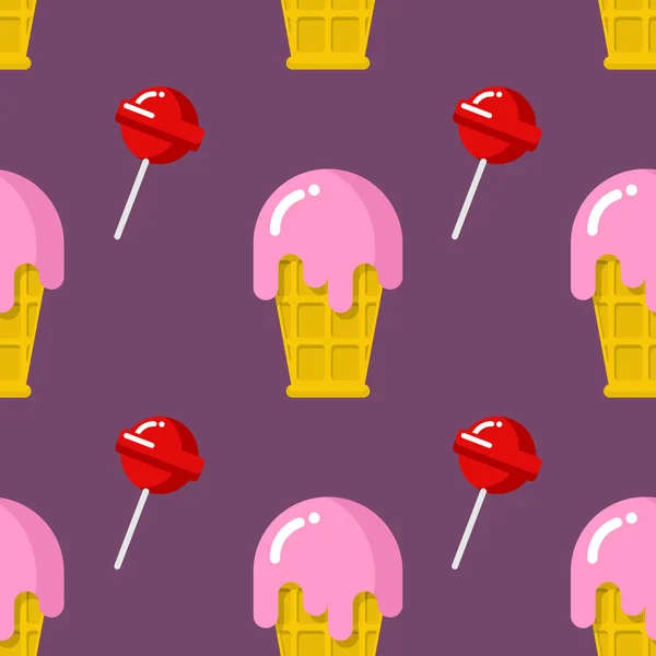 Ice cream and candy seamless pattern. Sweet background of sweets — Stok Vektör