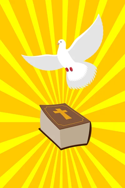 Bible and White Dove symbols of Christianity. Pure white dove b — Stockvector