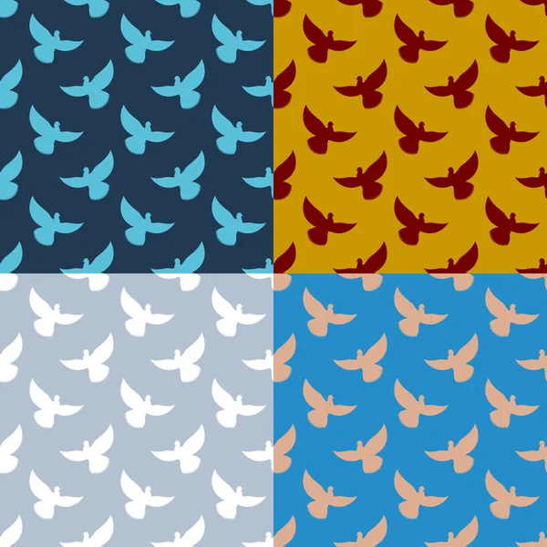 Set of flying pigeons seamless pattern. Flock of dove. Texture o — Stock Vector