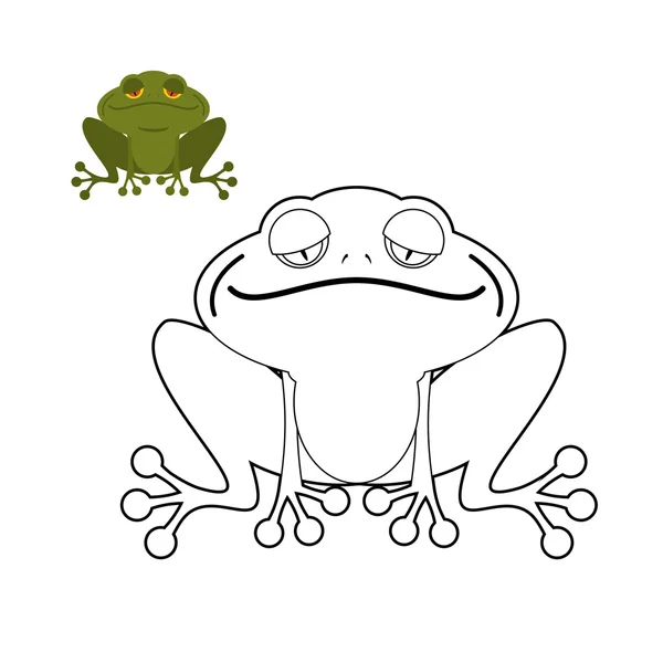 Frog coloring book. Funny amphibious reptile. Animal from swamp. — Stockvector