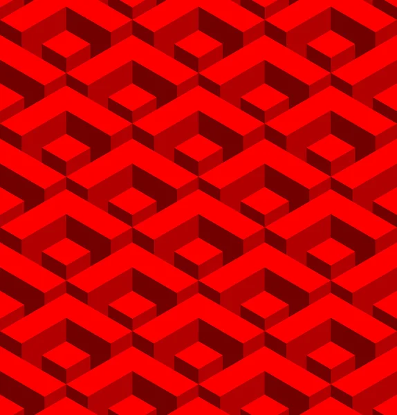 Patrón geométrico rojo 3D sin costuras. Adorno de tela abstracta — Vector de stock