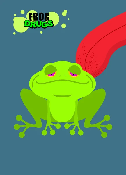 Narcotic frog. Acid Toad. Narcotic amphibious. Tongue licking ad — Stockvector