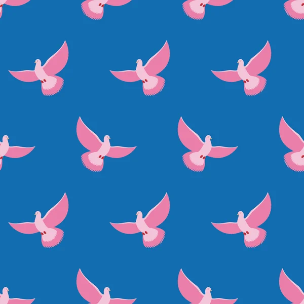Pink Pigeon Seamless pattern. Pink bird is flying in blue sky ba — Stockový vektor
