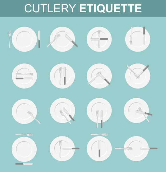 Bestek etiquette. Etiquette diner. Verschillende opties voor de loc instellen — Stockvector