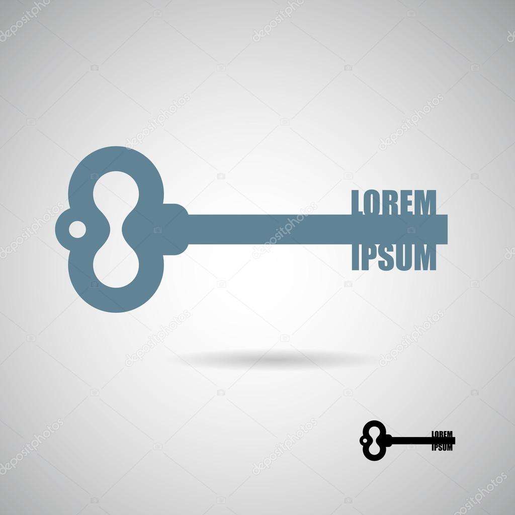 Old key logo. Logo for real estate or construction company. Turnkey home. Vintage key for opening doors in House. Key for opening and closing loc