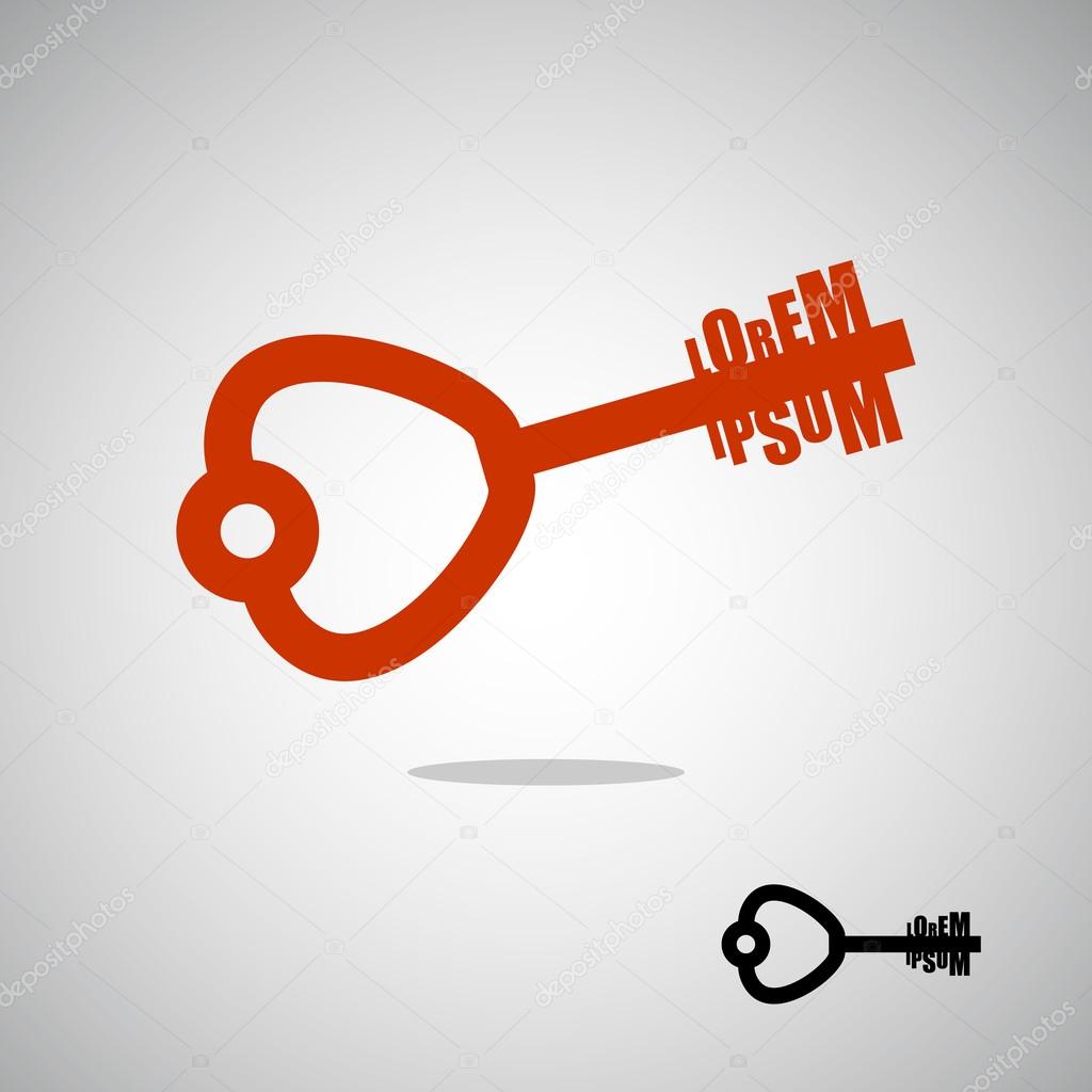 Vintage logo key. Logo for country house Villa. Old key to open and close doors and lock