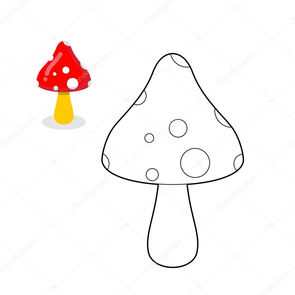 Libro da colorare del fungo Linea di figura del fungo Fungo tossico fa spremere le meningi con rosso Ha — Vettoriali di popaukropa Trova immagini simili