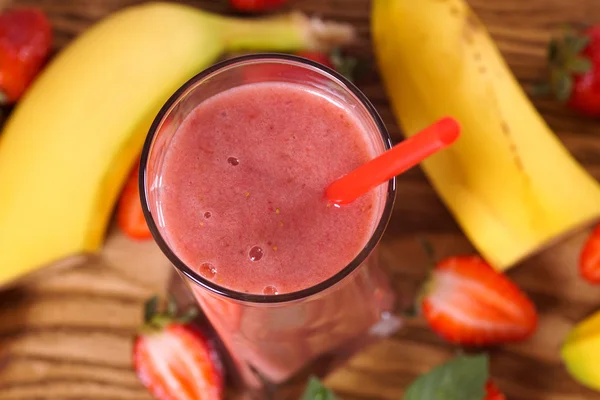 Strawberry banana smoothie, top view