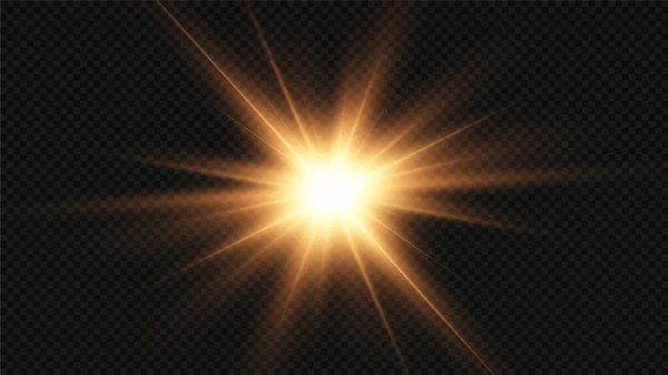Estrella Brillante Sol Brillante Transparente Destello Brillante Star Explota Sobre — Vector de stock