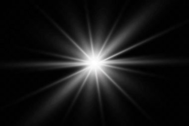 Işık etkisi. Parlak Yıldız. Işık şeffaf bir arkaplanda patlar. Parlak güneş. 