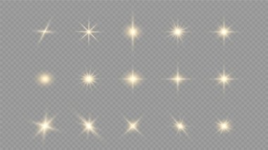 Shining golden stars isolated on black background. Effects, glare, lines, glitter, explosion, golden light. Vector illustration  clipart