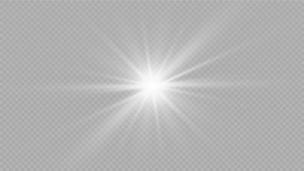 Efecto Luz Estrella Brillante Luz Explota Sobre Fondo Transparente Sol — Vector de stock