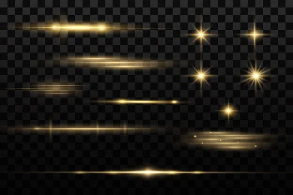Siyah Arka Planda Izole Edilmiş Parlak Altın Yıldızlar Efektler Parıltı — Stok Vektör