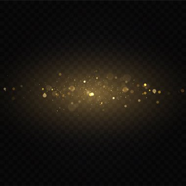 Noel ışığı etkisi. Parıldayan sihirli toz parçacıkları. Toz kıvılcımları ve altın yıldızlar özel ışıkla parlıyor..