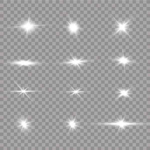 Efecto Luz Estrella Brillante Luz Explota Sobre Fondo Transparente Sol — Vector de stock