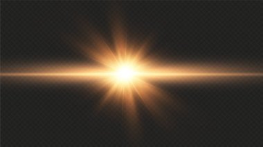 Siyah arka planda izole edilmiş parlak altın yıldızlar. Efektler, parıltı, çizgiler, parıltı, patlama, altın ışık. Vektör illüstrasyonu