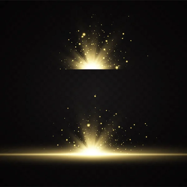 Siyah Arka Planda Izole Edilmiş Parlak Altın Yıldızlar Efektler Parıltı — Stok Vektör