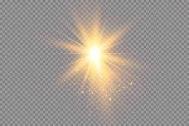 Işık etkisi. Parlak Yıldız. Işık şeffaf bir arkaplanda patlar. Parlak güneş. 