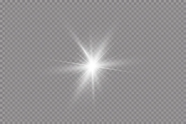 Effet Lumineux Étoile Lumineuse Lumière Éclate Sur Fond Transparent Soleil — Image vectorielle