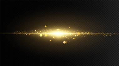 Siyah arka planda izole edilmiş parlak altın yıldızlar. Efektler, parıltı, çizgiler, parıltı, patlama, altın ışık. Vektör illüstrasyonu.et. 