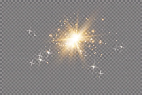 Efecto Luz Estrella Brillante Luz Explota Sobre Fondo Transparente Sol — Vector de stock