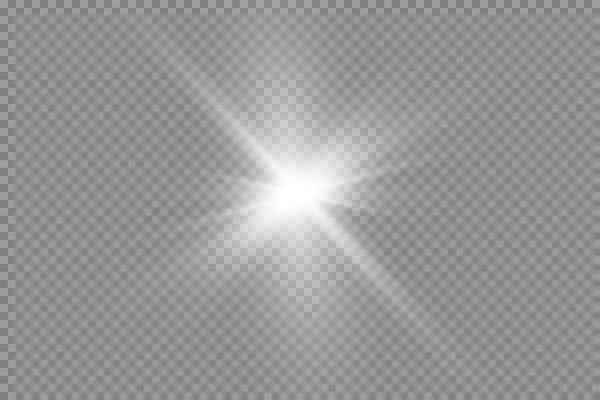 Effet Lumineux Étoile Lumineuse Lumière Éclate Sur Fond Transparent Soleil — Image vectorielle