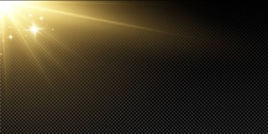 Işık etkisi. Parlak Yıldız. Işık şeffaf bir arkaplanda patlar. Parlak güneş.