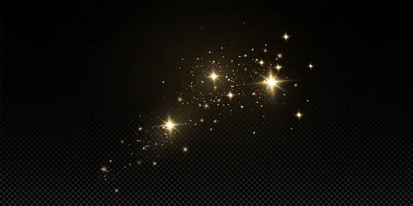 Noel ışığı etkisi. Parıldayan sihirli toz parçacıkları. Toz kıvılcımları ve altın yıldızlar özel ışıkla parlıyor..