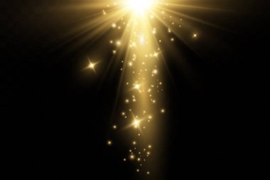 Işık etkisi. Parlak Yıldız. Işık şeffaf bir arkaplanda patlar. Parlak güneş.