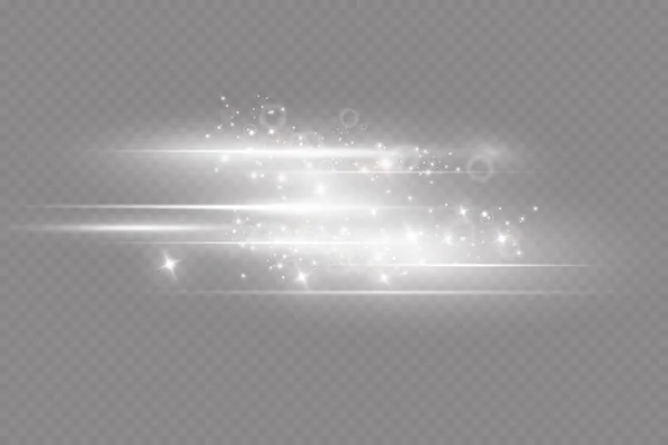 Set Van Witte Horizontale Lens Flares Laserstralen Horizontale Lichtstralen Glow — Stockvector