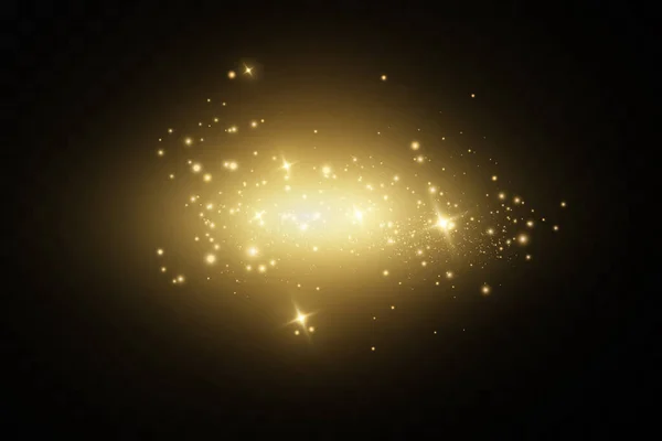 クリスマスライト効果 塵が火花を散らし 金色の星が特別な光で輝きます — ストックベクタ