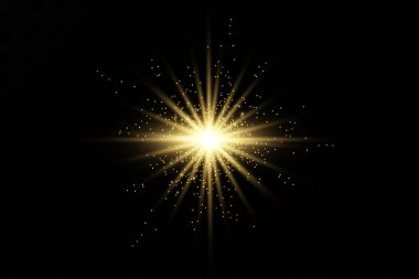 Işık etkisi. Parlak Yıldız. Işık şeffaf bir arkaplanda patlar. Parlak güneş.