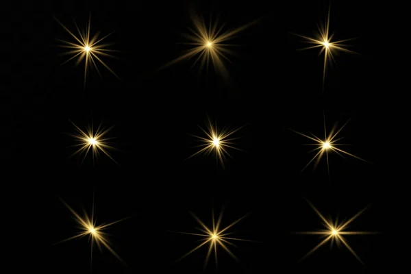 Effet Lumineux Étoile Lumineuse Lumière Éclate Sur Fond Transparent Soleil — Image vectorielle
