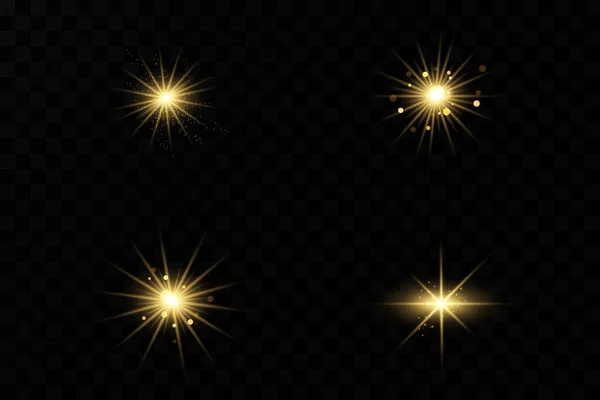 Efecto Luz Estrella Brillante Luz Explota Sobre Fondo Transparente Sol — Vector de stock