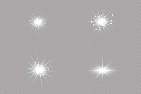 Efecto Luz Estrella Brillante Luz Explota Sobre Fondo Transparente Sol — Vector de stock