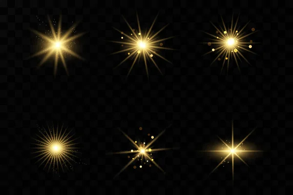 Efecto Luz Estrella Brillante Luz Explota Sobre Fondo Transparente Sol — Vector de stock