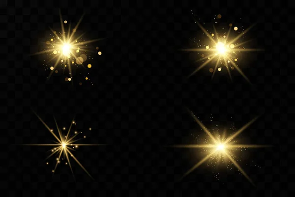 Efecto Luz Estrella Brillante Luz Explota Sobre Fondo Transparente Sol — Vector de stock