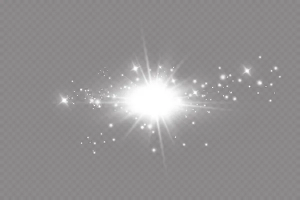 Světelný Efekt Jasná Hvězda Světlo Exploduje Průhledném Pozadí Jasné Slunce — Stockový vektor
