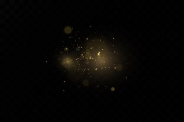 Noel ışığı etkisi. Parıldayan sihirli toz parçacıkları. Toz kıvılcımları ve altın yıldızlar özel ışıkla parlıyor..