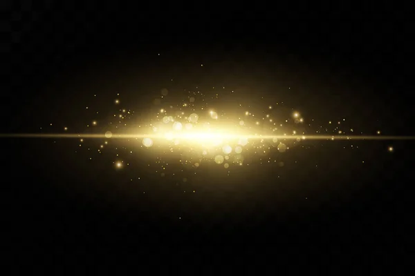 黄金の光の効果のセット フラッシュとグレア 明るい光の光線 輝ける線 ベクトルイラスト クリスマス フラッシュ — ストックベクタ