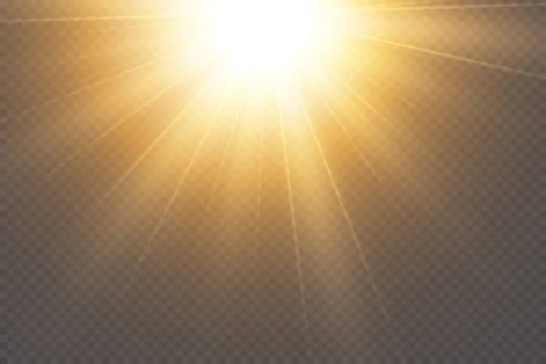 Efeito Luz Estrela Brilhante Luz Explode Sobre Fundo Transparente Sol — Vetor de Stock