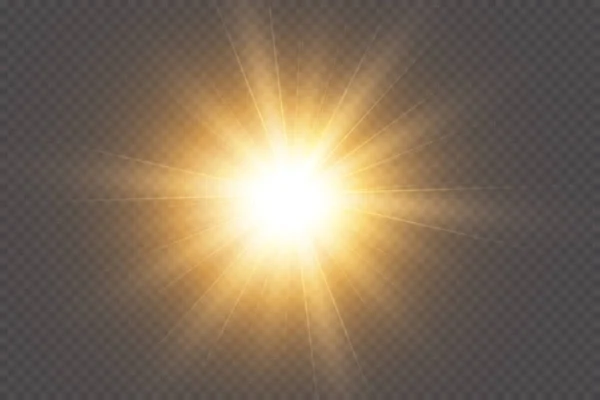 Light Effect Bright Star Light Explodes Transparent Background Bright Sun — Stock Vector