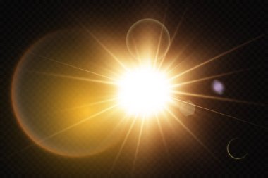 Şeffaf güneş ışığı vektörü. Özel lens ışık efekti..