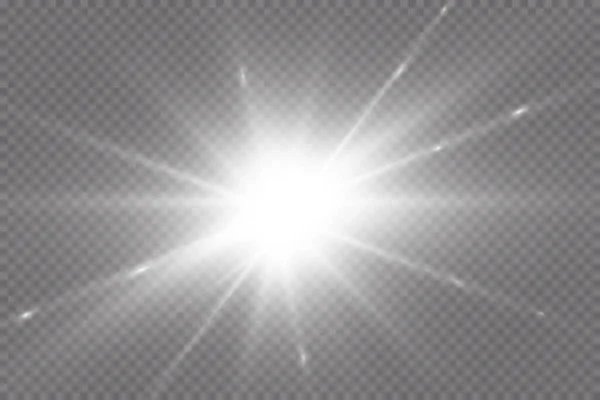 Efecto Luz Estrella Brillante Luz Explota Sobre Fondo Transparente Sol — Vector de stock